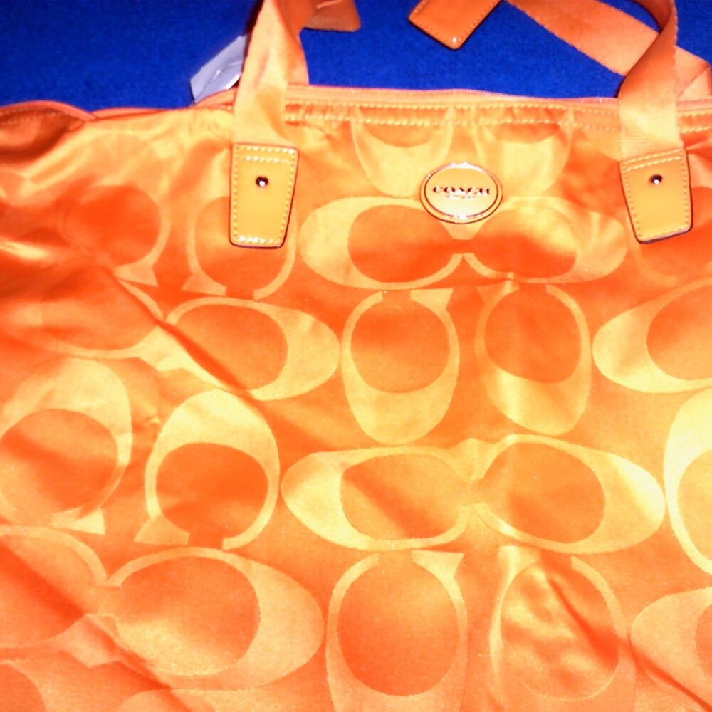 New Orange Coach Getaway Signature Nylon Packable Weekender Tote